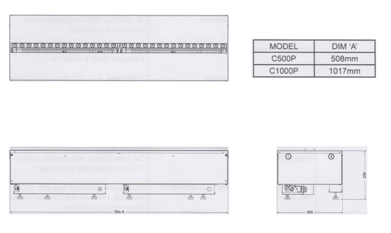 Розміри електрокаміна DIMPLEX Opti-myst Cassette 1000 PS без дров