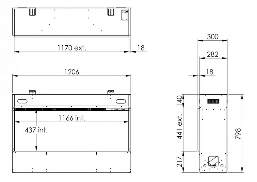 Розміри електрокаміна Faber by Dimplex E-Slim Linear 1200-450