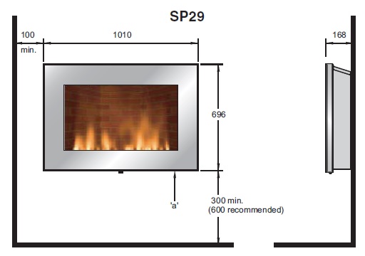 Розміри настінного електрокаміна Dimplex SP 29 (Plasma)