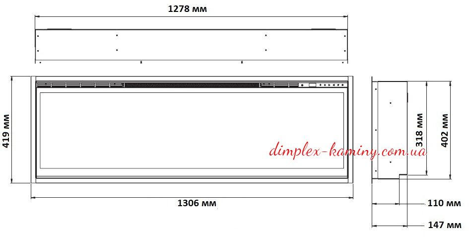 Размеры электрокамина Dimplex Ignite XLF50