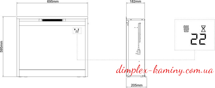 Размеры электрокамина Dimplex Symphony 26 LED (DF2624L-EU)