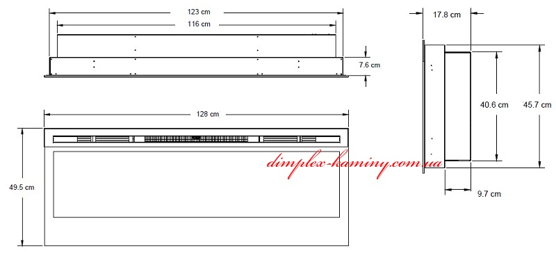 Размеры электрокамина Dimplex Synergy (BFL50) серии OptiFlame.