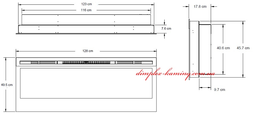 Размеры электрокамина DIMPLEX Prism 50 (BLF 5051) серии Optiflame